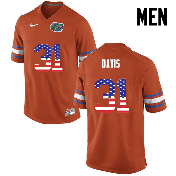 Men Florida Gators #31 Shawn Davis College Football USA Flag Fashion Jerseys-Orange - Click Image to Close